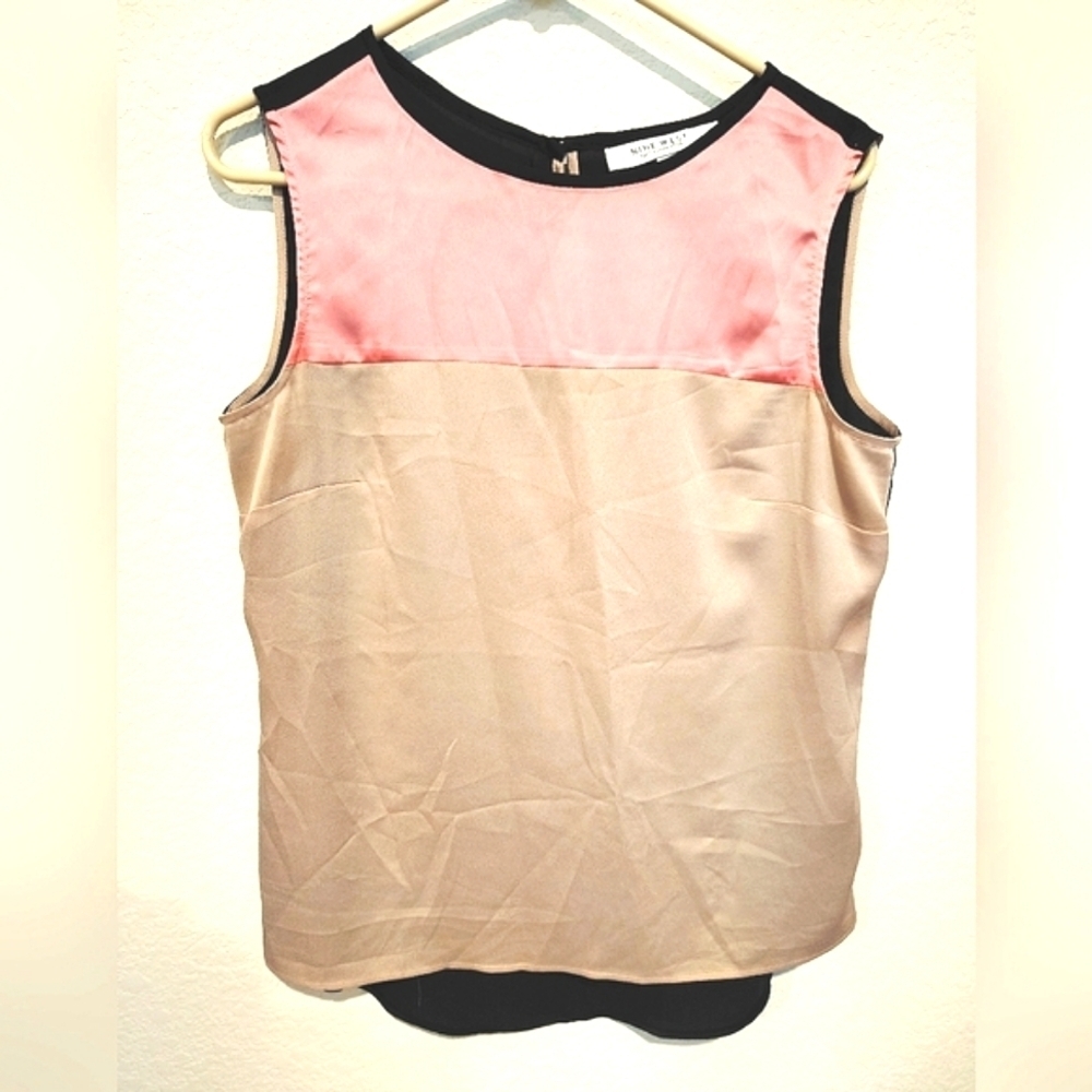 Nine West Pink & Tan Colorblock Sleeveless Tank Top
